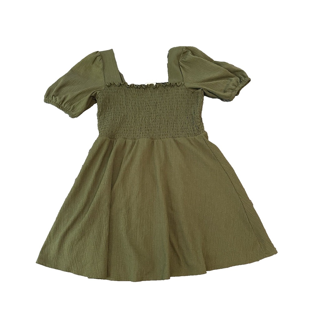 Nine West Army Olive Green Womens Puff Sleeve Dress XL Peasant Renfair Cottage